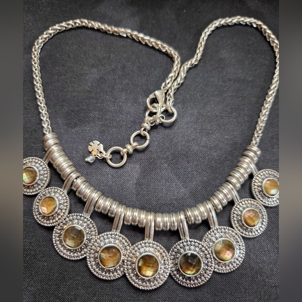 Vintage Lucky Brad Silverton Multi-Disc Abalone Look Statement Necklace - Picture 7 of 9